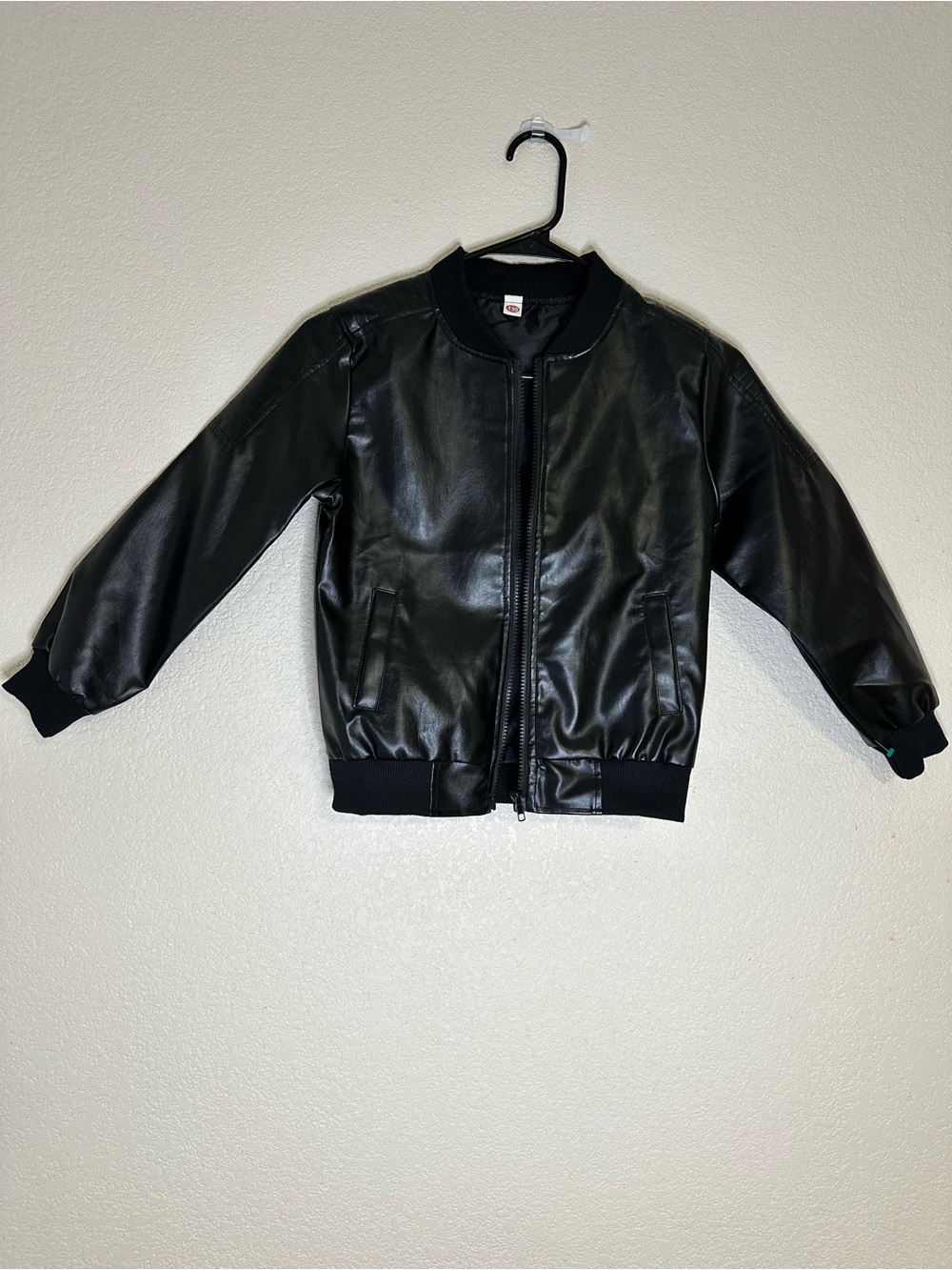 Kids Black Faux Leather Bomber Jacket - Unbranded